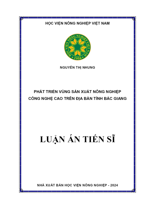 Phát Triển Vùng Sản Xuất Nông Nghiệp Công Nghệ Cao Trên Địa Bàn Tỉnh Bắc Giang