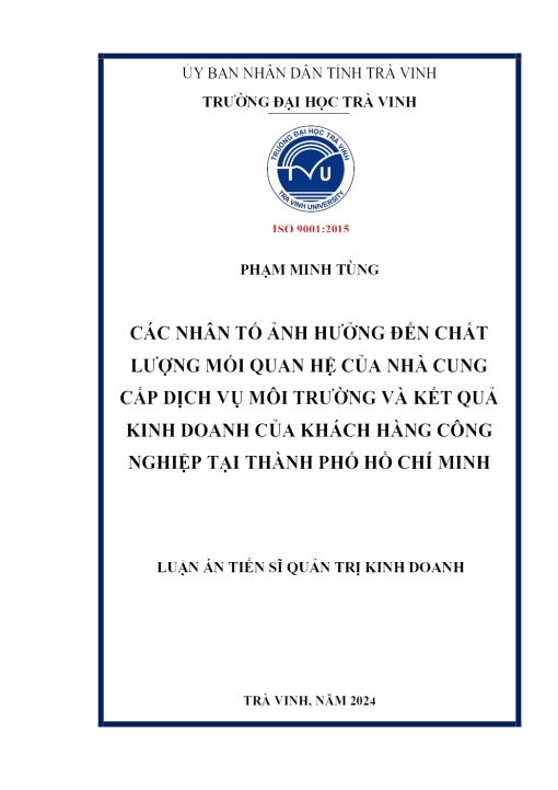 Cac Nhan To Anh Huong Den Chat Luong Moi Quan He Cua Nha Cung Cap Dich Vu Moi Truong Va Ket Qua Kinh Doanh Cua Khach Hang Cong Nghiep Tai Thanh Pho Ho Chi Minh