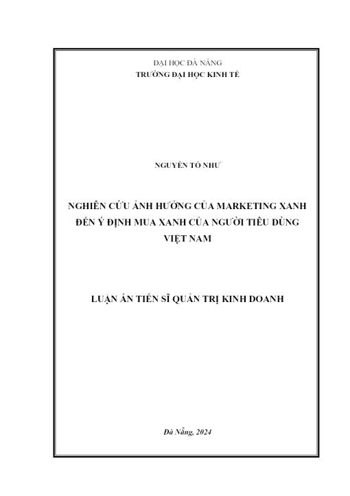 Nghiên Cứu Ảnh Hưởng Của Marketing Xanh Đến Ý Định Mua Xanh Của Người Tiêu Dùng Việt Nam