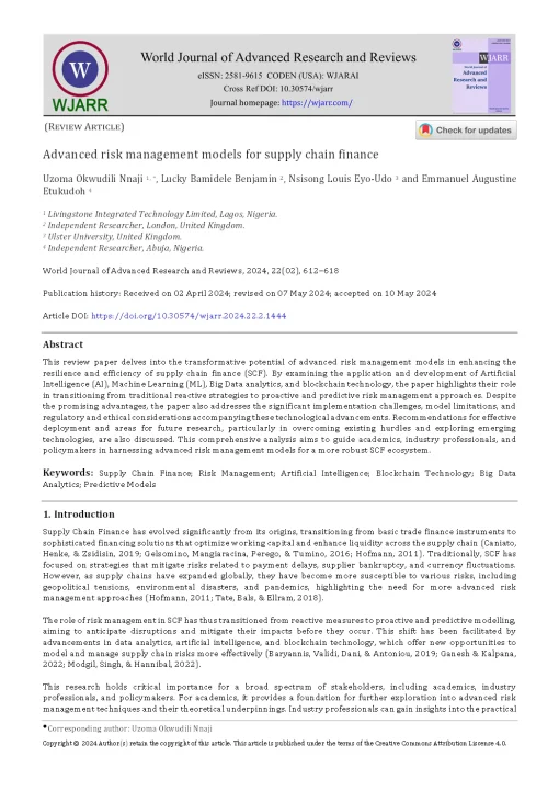 Advanced Risk Management Models For Supply Chain Finance