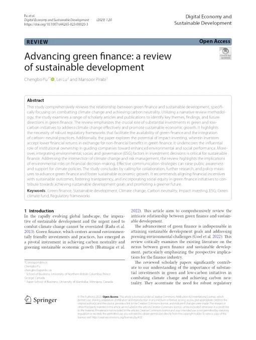 Advancing Green Finance: A Review Of Sustainable Development