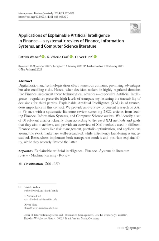 Applications Of Explainable Artificial Intelligence In Finance—A Systematic Review Of Finance, Information Systems, And Computer Science Literature