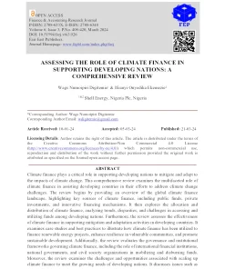 Assessing The Role Of Climate Finance In Supporting Developing Nations: A Comprehensive Review