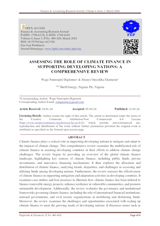 Assessing The Role Of Climate Finance In Supporting Developing Nations: A Comprehensive Review