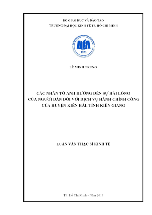 Các Nhân Tố Ảnh Hưởng Đến Sự Hài Lòng Của Người Dân Đối Với Dịch Vụ Hành Chính Công Của Huyện Kiên Hải, Tỉnh Kiên Giang