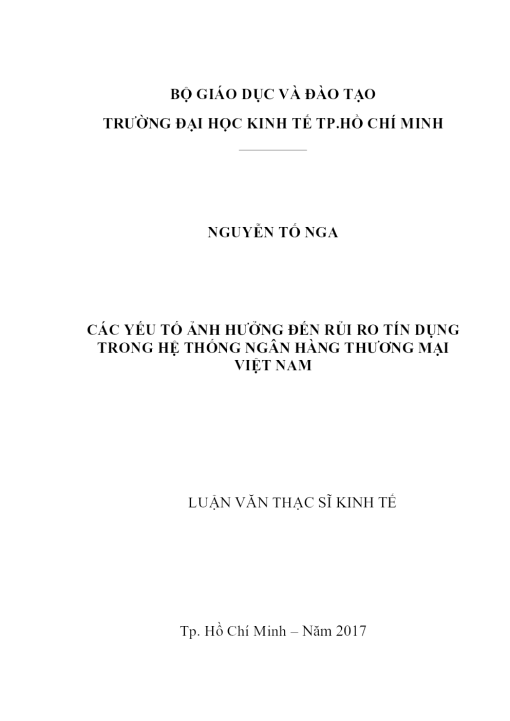 Các Yếu Tố Ảnh Hưởng Đến Rủi Ro Tín Dụng Trong Hệ Thống Ngân Hàng Thương Mại Việt Nam