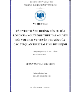 Các Yếu Tố Ảnh Hưởng Đến Sự Hài Lòng Của Người Nộp Thuế Tài Nguyên Đối Với Dịch Vụ Tuyên Truyền Của Các Cơ Quan Thuế Tại Tỉnh Bình Định