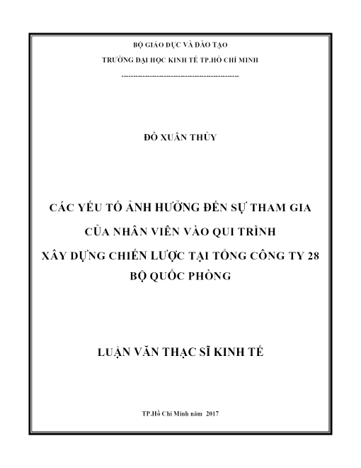 Các Yếu Tố Ảnh Hưởng Đến Sự Tham Gia Của Nhân Viên Vào Qui Trình Xây Dựng Chiến Lược Tại Tổng Công Ty 28