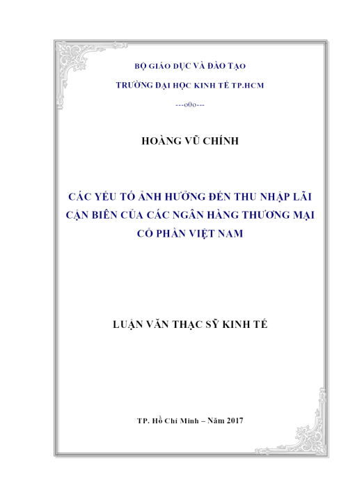 Các Yếu Tố Ảnh Hưởng Đến Thu Nhập Lãi Cận Biên Của Các Ngân Hàng Thương Mại Cổ Phần Việt Nam