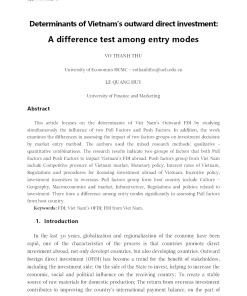 Các Yếu Tố Quyết Định Đầu Tư Trực Tiếp Ra Nước Ngoài Của Việt Nam: Một Kiểm Định Sự Khác Biệt Giữa Các Phương Thức Thâm Nhập