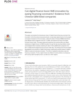 Can Digital Finance Boost Sme Innovation By Easing Financing Constraints?: Evidence From Chinese Gem-listed Companies