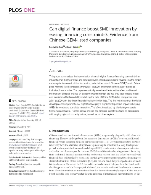 Can Digital Finance Boost Sme Innovation By Easing Financing Constraints?: Evidence From Chinese Gem-listed Companies