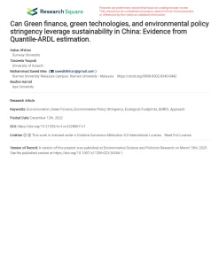 Can Green Finance, Green Technologies, And Environmental Policy Stringency Leverage Sustainability In China: Evidence From Quantile-ARDL Estimation