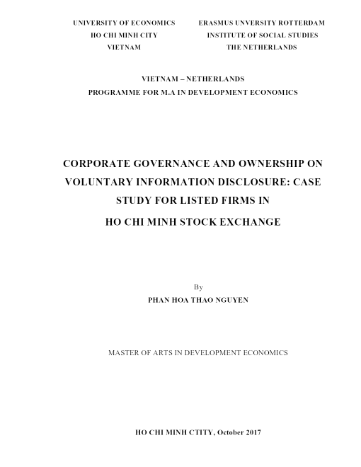 Corporate Governance And Ownership On Voluntary Information Disclosure: Case Study For Listed Firms In Ho Chi Minh Stock Exchange