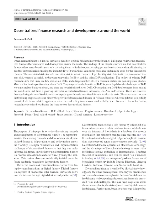 Decentralized Finance Research And Developments Around The World