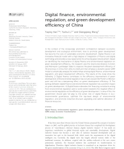 Digital Finance, Environmental Regulation, And Green Development Efficiency Of China