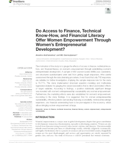 Do Access To Finance, Technical Know-How, And Financial Literacy Offer Women Empowerment Through Women’s Entrepreneurial Development?