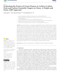 Evaluating The Factors Of Green Finance To Achieve Carbon Peak And Carbon Neutrality Targets In China: A Delphi And Fuzzy AHP Approach