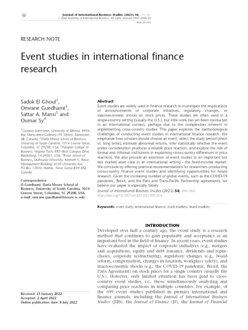 Event Studies In International Finance Research