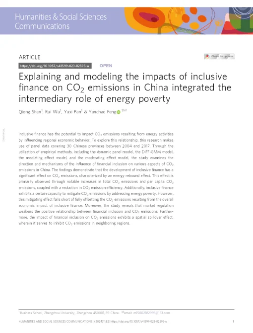 Explaining And Modeling The Impacts Of Inclusive Finance On CO2 Emissions In China Integrated The Intermediary Role Of Energy Poverty