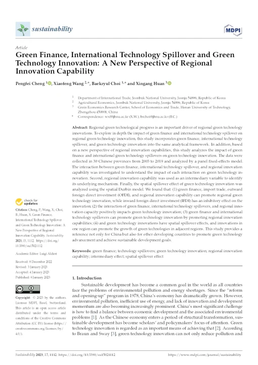 Green Finance, International Technology Spillover And Green Technology Innovation: A New Perspective Of Regional Innovation Capability