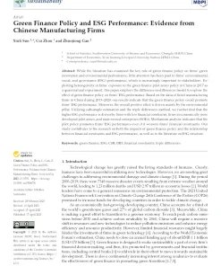 Green Finance Policy And ESG Performance: Evidence From Chinese Manufacturing Firms