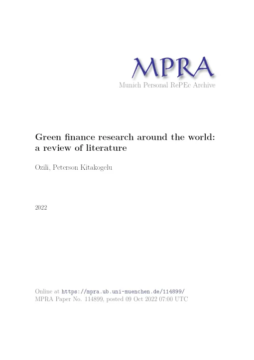 Green Finance Research Around The World: A Review Of Literature