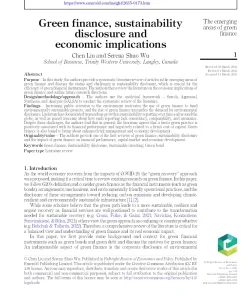 Green Finance, Sustainability Disclosure And Economic Implications