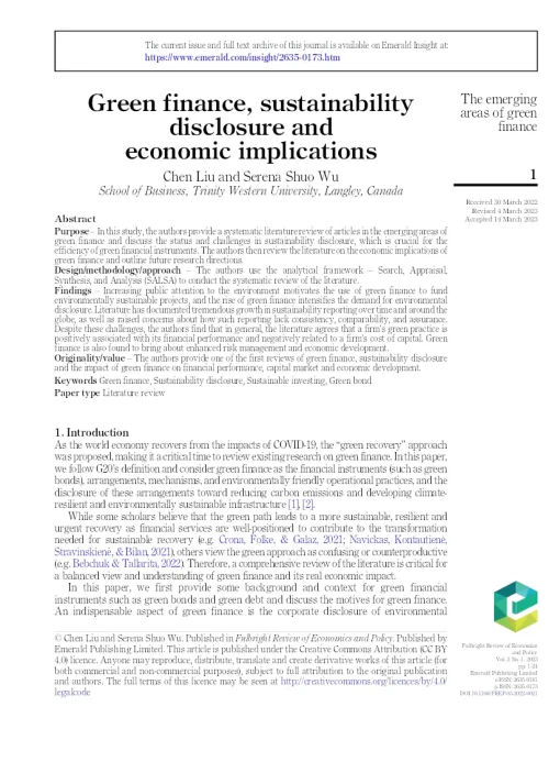 Green Finance, Sustainability Disclosure And Economic Implications