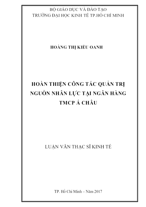 Hoàn Thiện Công Tác Quản Trị Nguồn Nhân Lực Tại Ngân Hàng Tmcp Á Châu