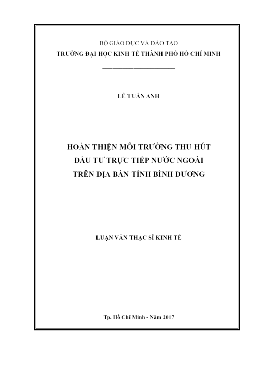 Hoàn Thiện Môi Trường Thu Hút Đầu Tư Trực Tiếp Nước Ngoài Trên Địa Bàn Tỉnh Bình Dương