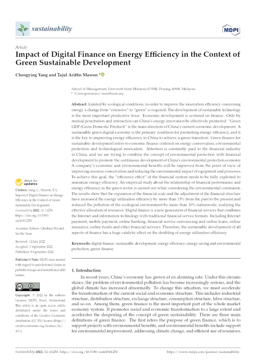 Impact Of Digital Finance On Energy Efficiency In The Context Of Green Sustainable Development