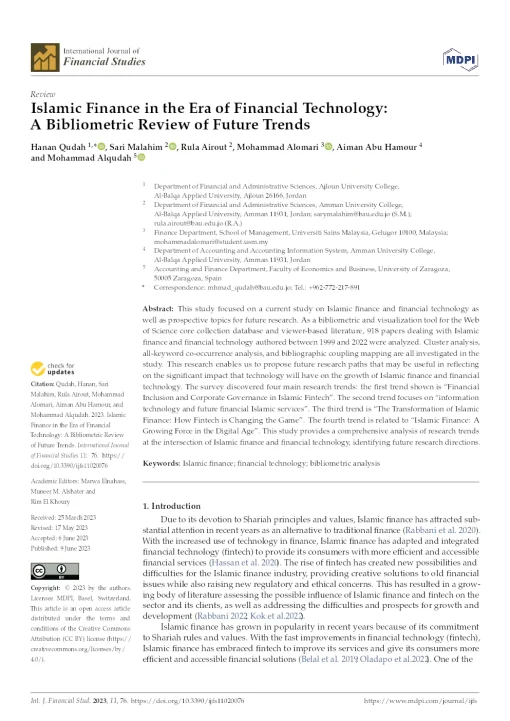 Islamic Finance In The Era Of Financial Technology: A Bibliometric Review Of Future Trends