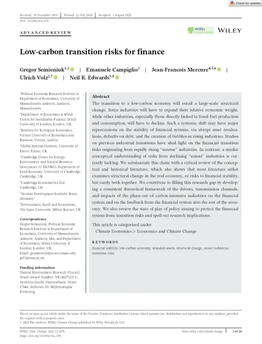 Low-Carbon Transition Risks For Finance
