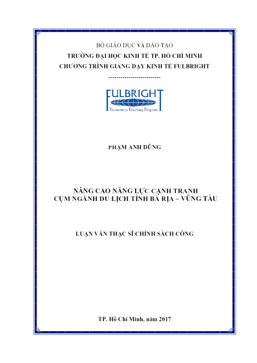 Nâng Cao Năng Lực Cạnh Tranh Cụm Ngành Du Lịch Tỉnh Bà Rịa – Vũng Tàu