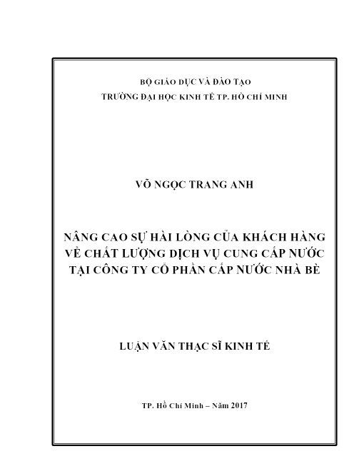 Nâng Cao Sự Hài Lòng Của Khách Hàng Về Chất Lượng Dịch Vụ Cung Cấp Nước Tại Công Ty Cổ Phần Cấp Nước Nhà Bè