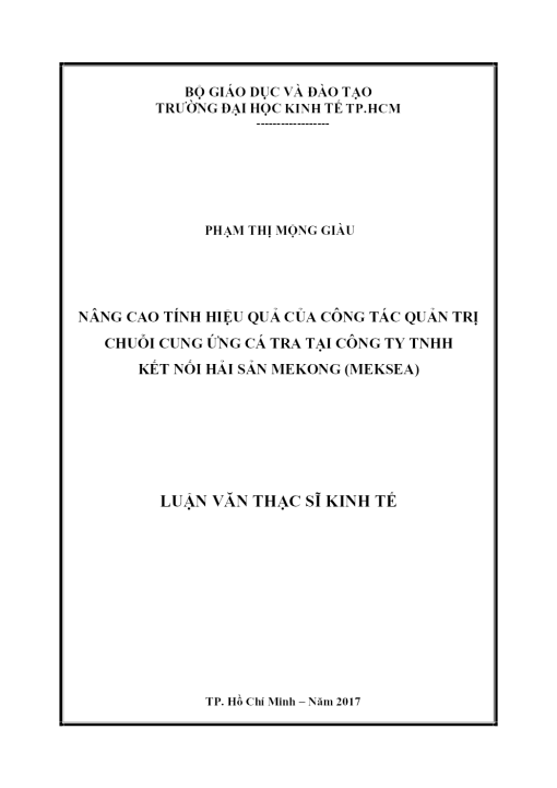 Nâng Cao Tính Hiệu Quả Của Công Tác Quản Trị Chuỗi Cung Ứng Cá Tra Tại Công Ty TNHH Kết Nối Hải Sản Mekong (Meksea)