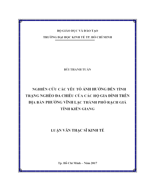 Nghiên Cứu Các Yếu Tố Ảnh Hưởng Đến Tình Trạng Nghèo Đa Chiều Của Các Hộ Gia Đình Trên Địa Bàn Phường Vĩnh Lạc Thành Phố Rạch Giá Tỉnh Kiên Giang