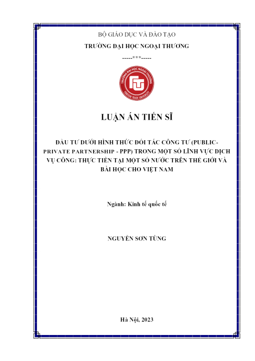 Đầu Tư Dưới Hình Thức Đối Tác Công Tư (Public-Private Partnership - Ppp) Trong Một Số Lĩnh Vực Dịch Vụ Công: Thực Tiễn Tại Một Số Nước Trên Thế Giới Và Bài Học Cho Việt Nam