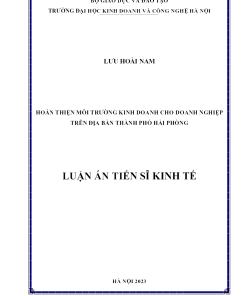 Hoàn Thiện Môi Trường Kinh Doanh Cho Doanh Nghiệp Trên Địa Bàn Thành Phố Hải Phòng