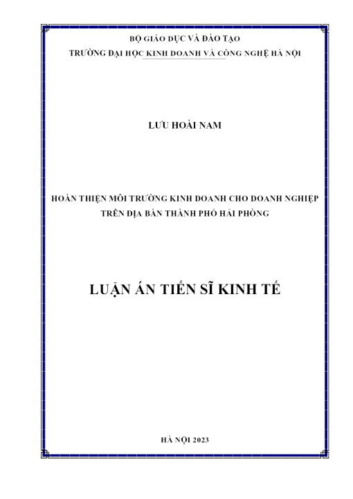 Hoàn Thiện Môi Trường Kinh Doanh Cho Doanh Nghiệp Trên Địa Bàn Thành Phố Hải Phòng