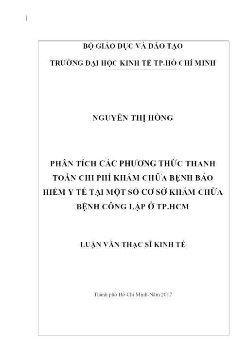 Phân Tích Các Phương Thức Thanh Toán Chi Phí Khám Chữa Bệnh Bảo Hiểm Y Tế Tại Một Số Cơ Sở Khám Chữa Bệnh Công Lập Ở Tp.hcm