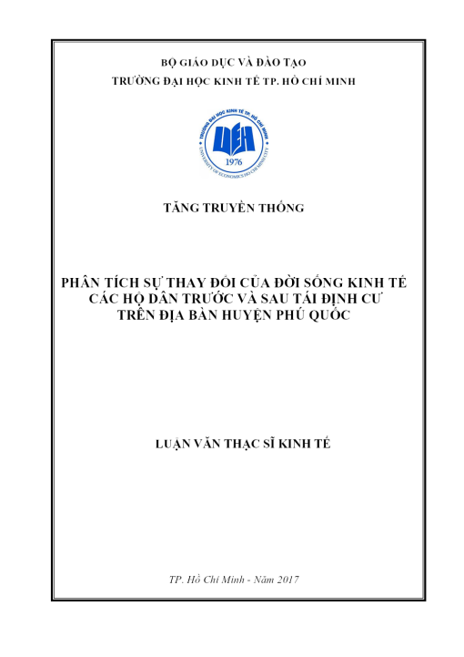 Phân Tích Sự Thay Đổi Của Đời Sống Kinh Tế Các Hộ Dân Trước Và Sau Tái Định Cư Trên Địa Bàn Huyện Phú Quốc