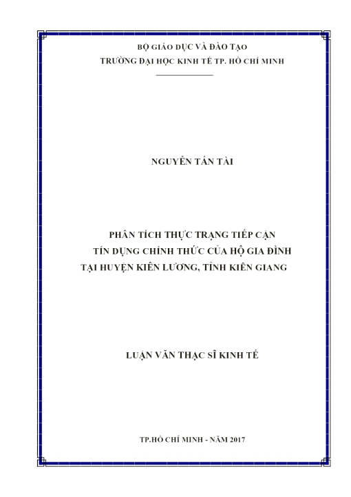 Phân Tích Thực Trạng Tiếp Cận Tín Dụng Chính Thức Của Hộ Gia Đình Tại Huyện Kiên Lương, Tỉnh Kiên Giang