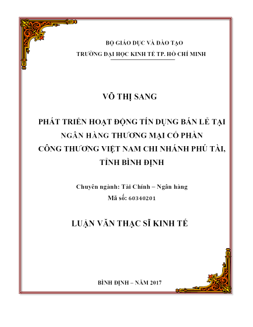 Phát Triển Hoạt Động Tín Dụng Bán Lẻ Tại Ngân Hàng Thương Mại Cổ Phần Công Thương Việt Nam Chi Nhánh Phú Tài, Tỉnh Bình Định