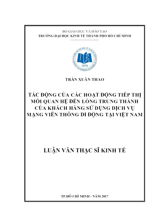 Tác Động Của Các Hoạt Động Tiếp Thị Mối Quan Hệ Đến Lòng Trung Thành Của Khách Hàng Sử Dụng Dịch Vụ Mạng Viễn Thông Di Động Tại Việt Nam