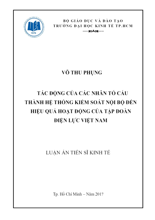 Tác Động Của Các Nhân Tố Cấu Thành Hệ Thống Kiểm Soát Nội Bộ Đến Hiệu Quả Hoạt Động Của Tập Đoàn Điện Lực Việt Nam