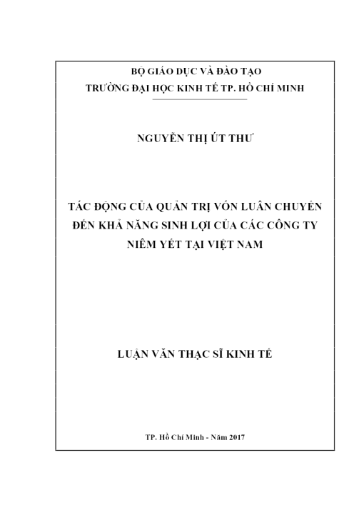 Tác Động Của Quản Trị Vốn Luân Chuyển Đến Khả Năng Sinh Lợi Của Các Công Ty Niêm Yết Tại Việt Nam