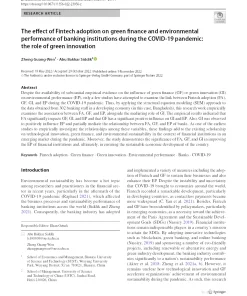 The Effect Of Fintech Adoption On Green Finance And Environmental Performance Of Banking Institutions During The Covid‑19 Pandemic: The Role Of Green Innovation