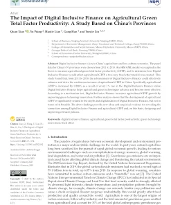 The Impact Of Digital Inclusive Finance On Agricultural Green Total Factor Productivity: A Study Based On China’s Provinces